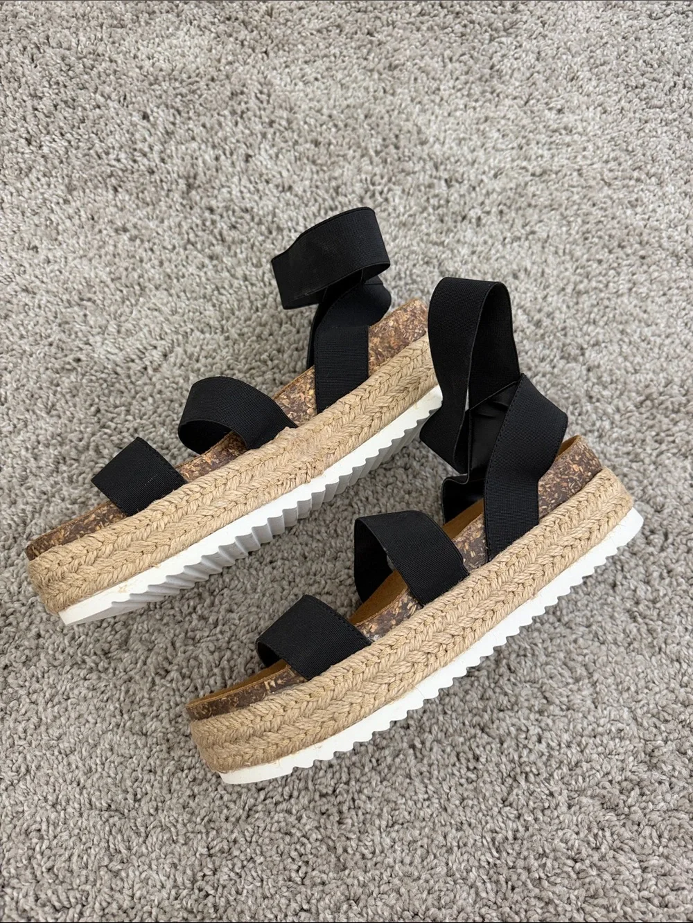 Steve Madden Black and Tan Espadrille Platform Sandals with Ankle Straps